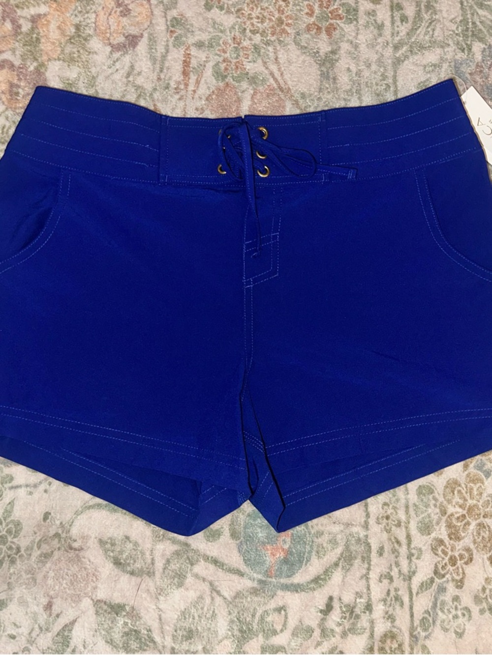 La Blanca Lace-Up High-Waist Athletic Shorts in Cobalt Blue